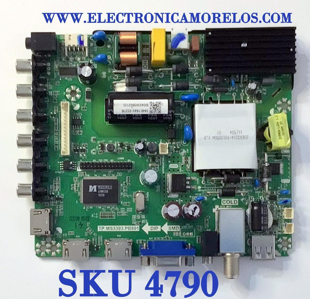 MAIN FUENTE PARA TV ELEMENT / NUMERO DE PARTE TP.MS3393.PB801 / K16041510-0A00657 / 102160402502 / DISPLAY LSC480HN10-B01 / PANEL LSC480HN10 / MODELO 48''